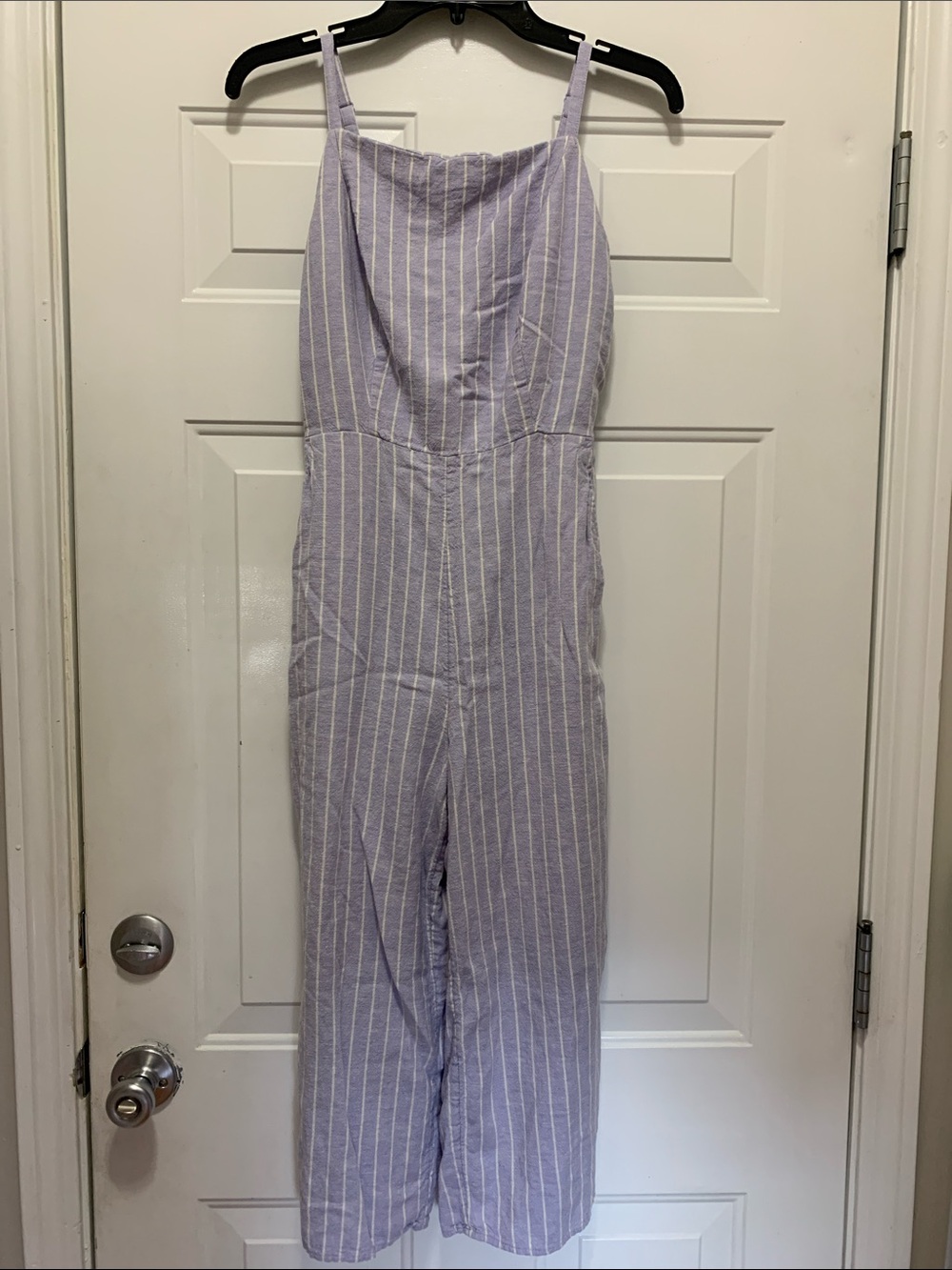 3/$15 Old Navy Linen Blend Lavender & White Striped Wide-Leg Jumpsuit Size Small